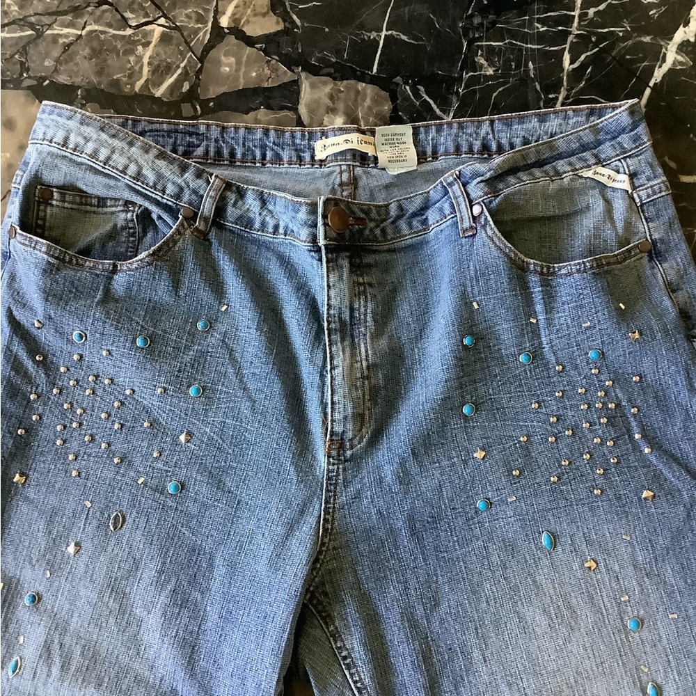 Vintage y2k bana di turquoise stone crystal embellished jeans size 22